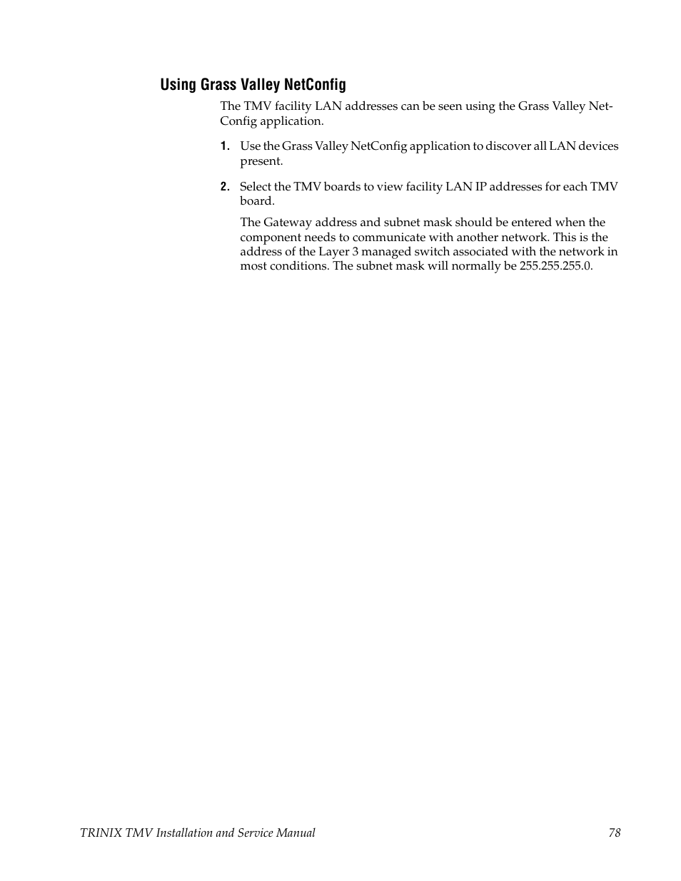 Using grass valley netconfig | Grass Valley Trinix Multiviewer Installation User Manual | Page 78 / 223