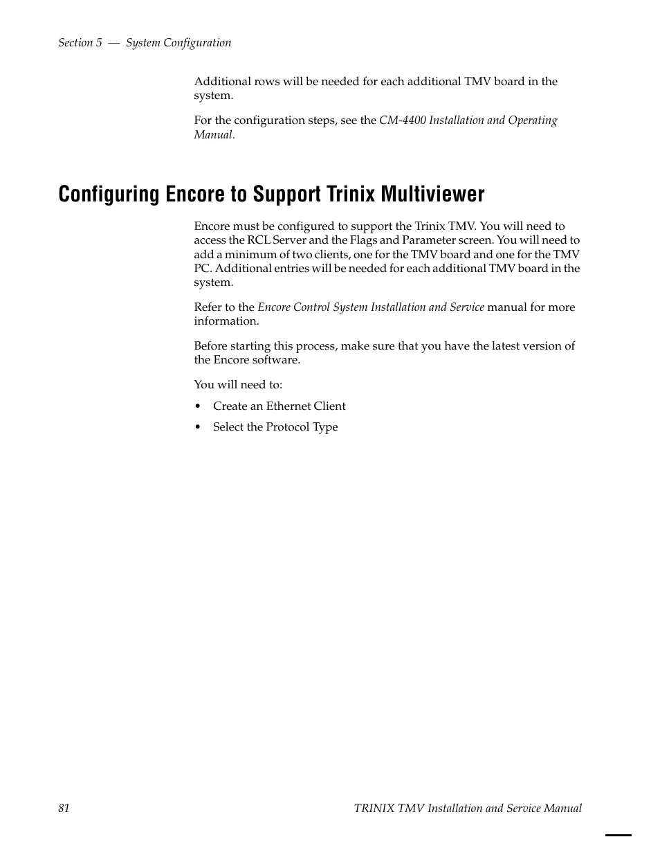 Configuring encore to support trinix multiviewer | Grass Valley Trinix Multiviewer Installation User Manual | Page 81 / 223