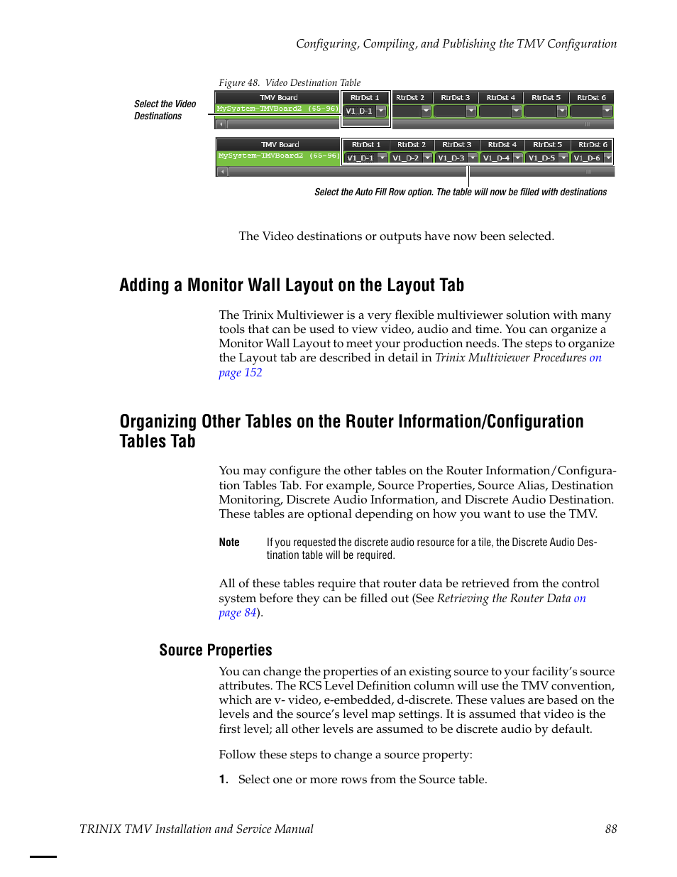 Adding a monitor wall layout on the layout tab, Source properties | Grass Valley Trinix Multiviewer Installation User Manual | Page 88 / 223
