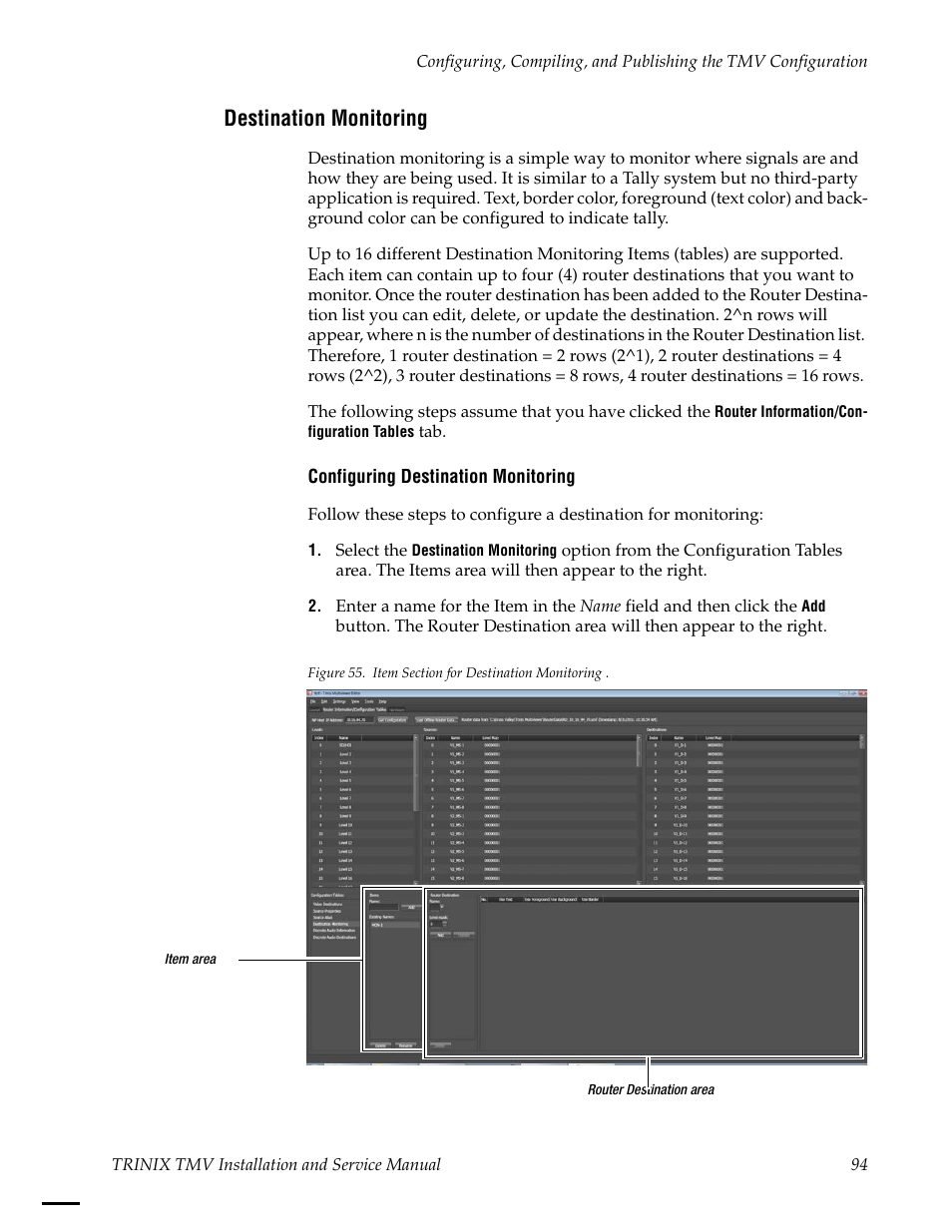 Destination monitoring | Grass Valley Trinix Multiviewer Installation User Manual | Page 94 / 223