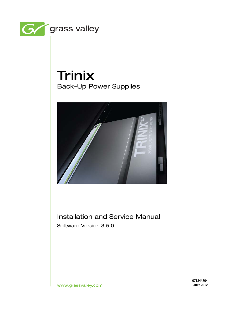 Grass Valley Trinix Back-Up Power Supplies Nov 16 2012 User Manual | 46 pages
