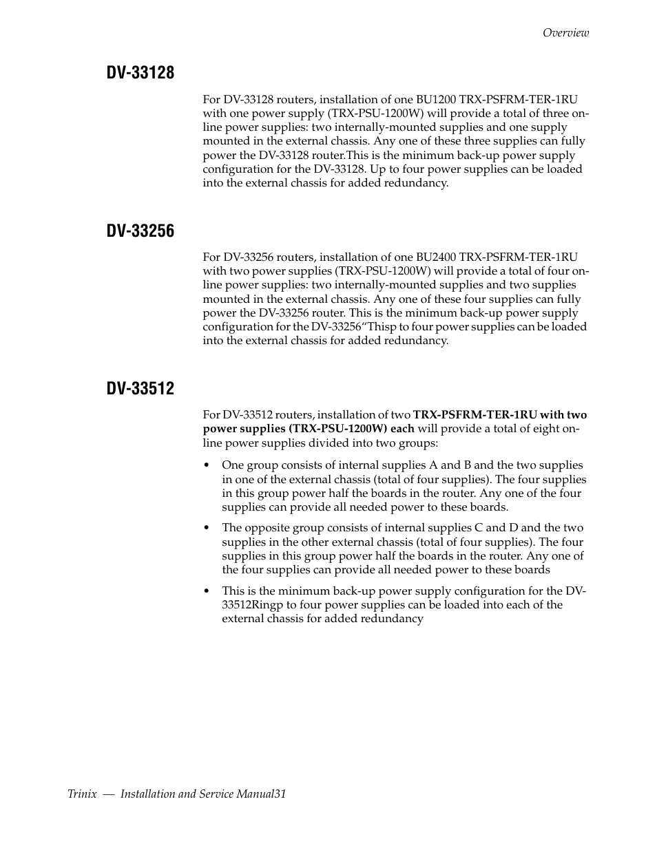 Dv-33128, Dv-33256, Dv-33512 | Grass Valley Trinix Back-Up Power Supplies Nov 16 2012 User Manual | Page 31 / 46
