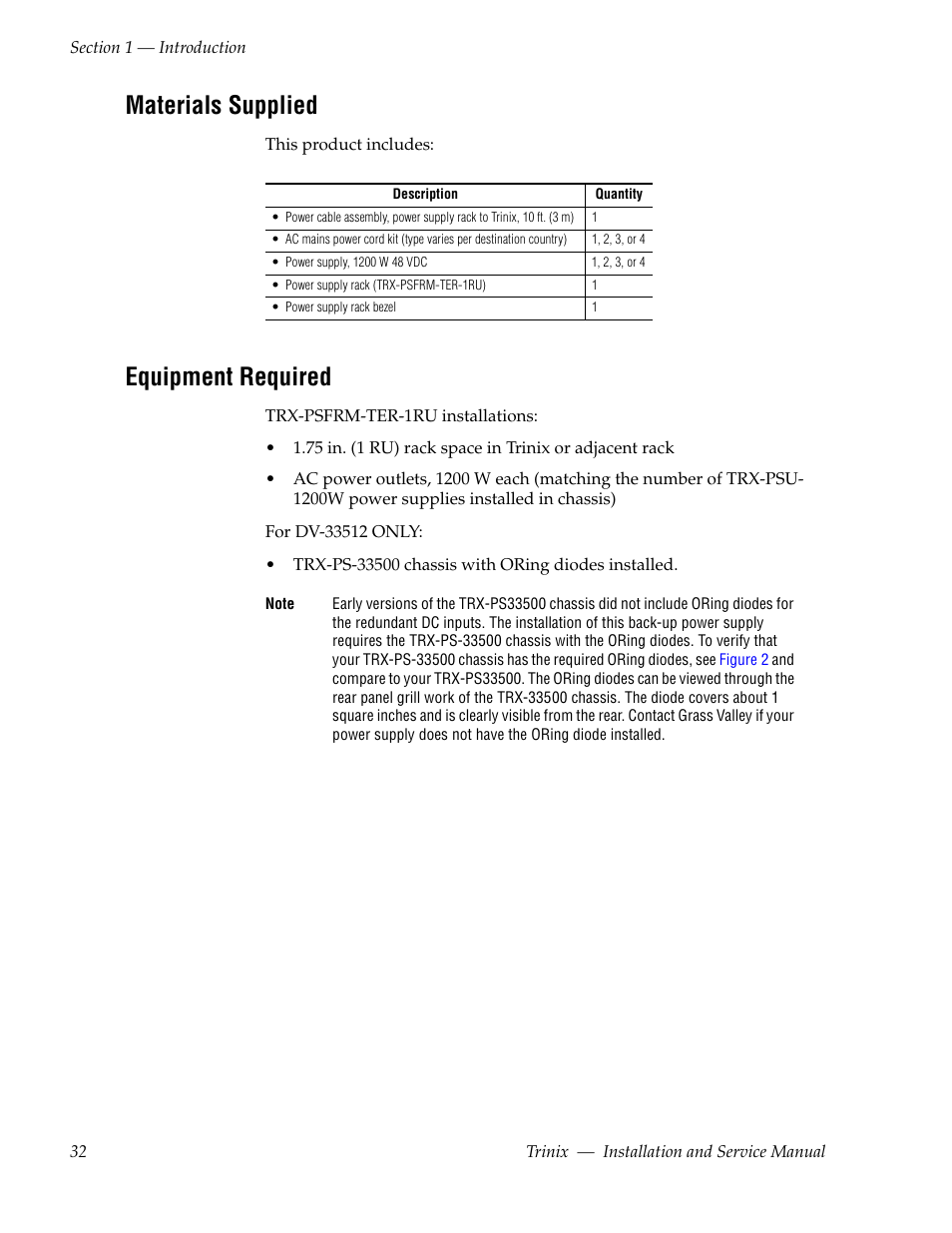 Materials supplied, Equipment required | Grass Valley Trinix Back-Up Power Supplies Nov 16 2012 User Manual | Page 32 / 46