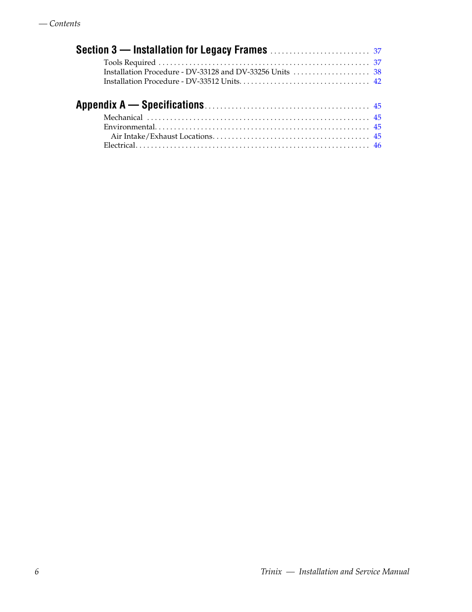 Appendix a — specifications | Grass Valley Trinix Back-Up Power Supplies Nov 16 2012 User Manual | Page 6 / 46
