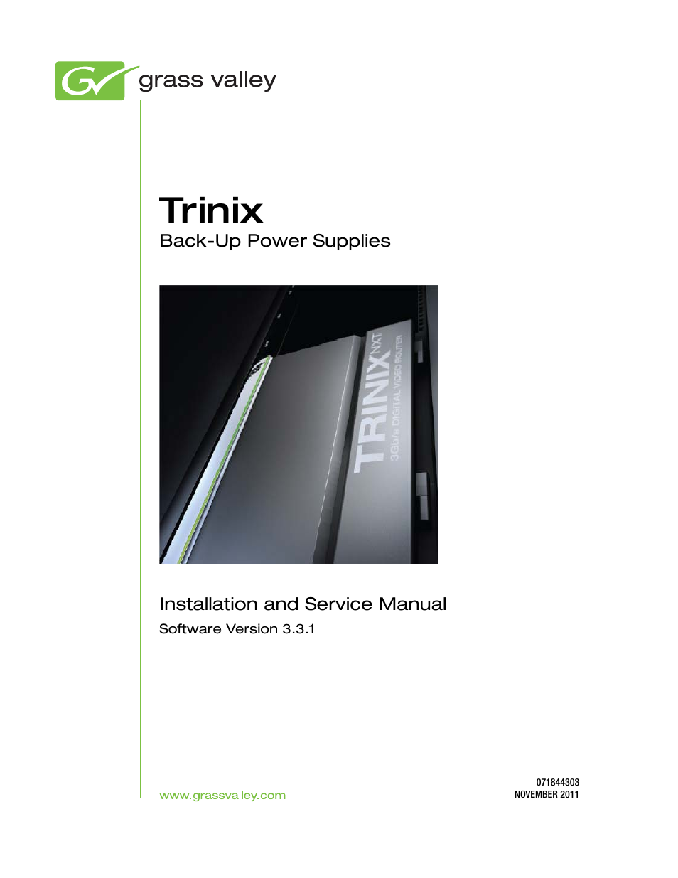 Grass Valley Trinix Back-Up Power Supplies Jan 13 2012 User Manual | 52 pages