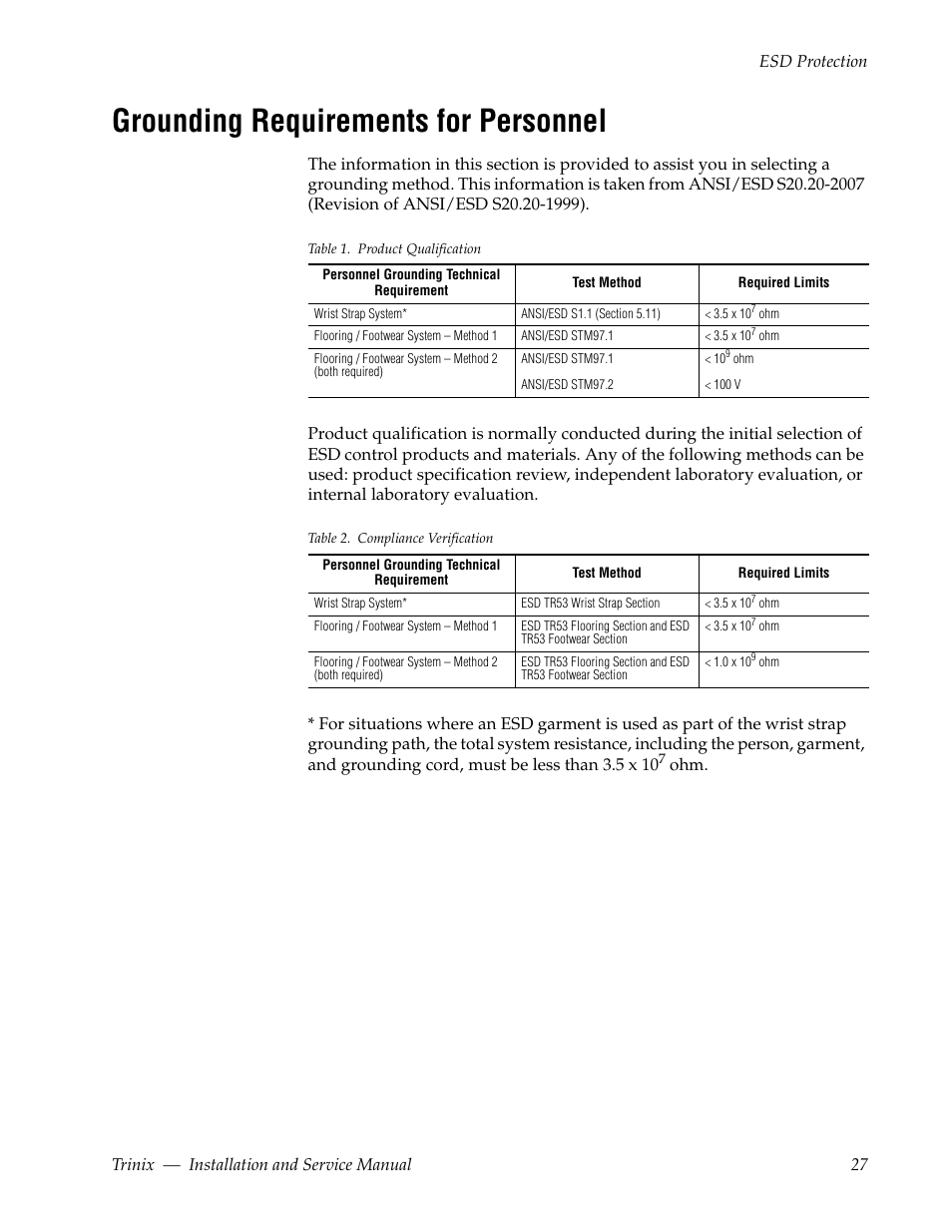 Grounding requirements for personnel, N in grounding requirements for personnel | Grass Valley Trinix Back-Up Power Supplies Jan 13 2012 User Manual | Page 27 / 52