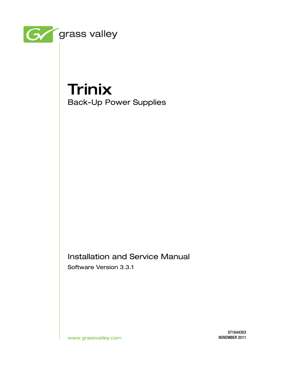 Trinix | Grass Valley Trinix Back-Up Power Supplies Jan 13 2012 User Manual | Page 3 / 52