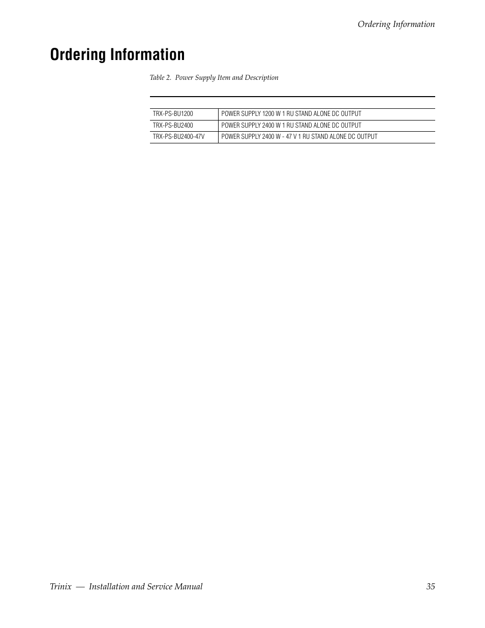 Ordering information | Grass Valley Trinix Back-Up Power Supplies Jan 13 2012 User Manual | Page 35 / 52