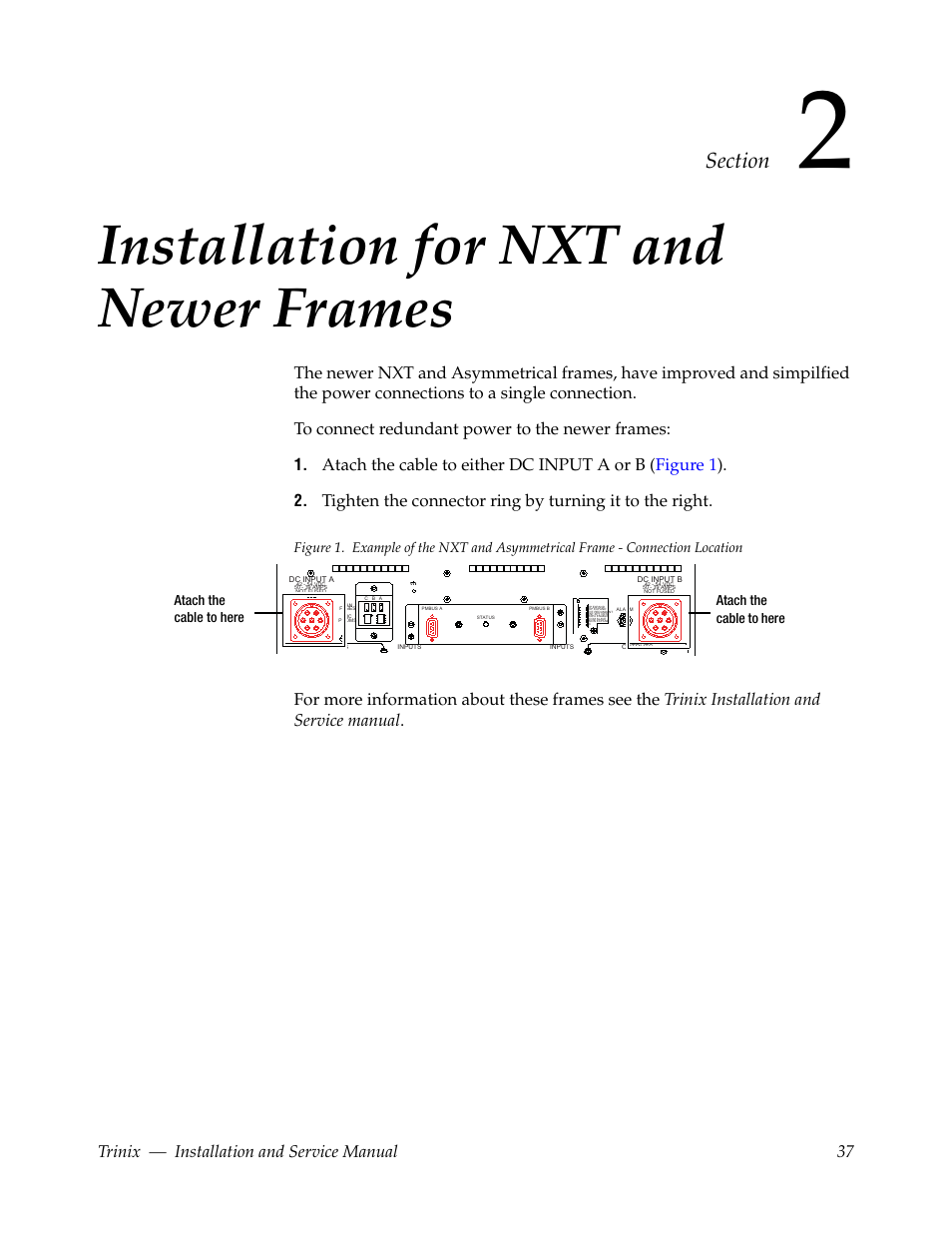 Installation for nxt and newer frames, Section 2 — installation for nxt and newer frames, Trinix — installation and service manual 37 | Grass Valley Trinix Back-Up Power Supplies Jan 13 2012 User Manual | Page 37 / 52