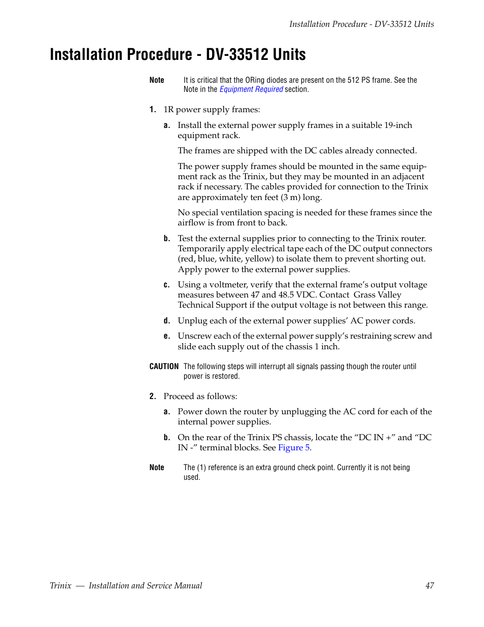 Installation procedure - dv-33512 units | Grass Valley Trinix Back-Up Power Supplies Jan 13 2012 User Manual | Page 47 / 52