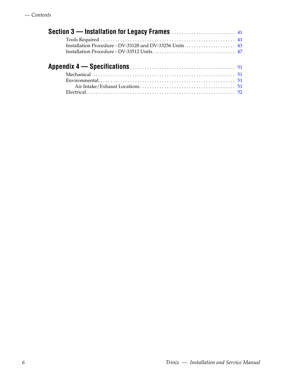 Appendix 4 — specifications | Grass Valley Trinix Back-Up Power Supplies Jan 13 2012 User Manual | Page 6 / 52