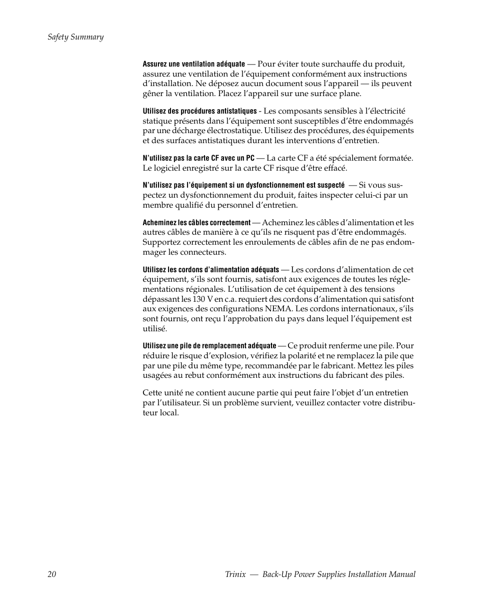 Grass Valley Trinix Back-Up Power Supplies Apr 13 2010 User Manual | Page 20 / 44