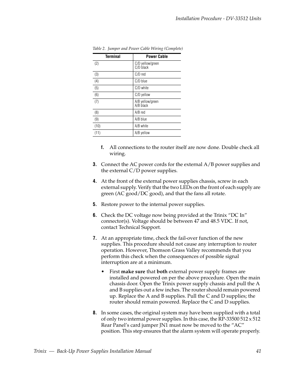Grass Valley Trinix Back-Up Power Supplies Apr 13 2010 User Manual | Page 41 / 44