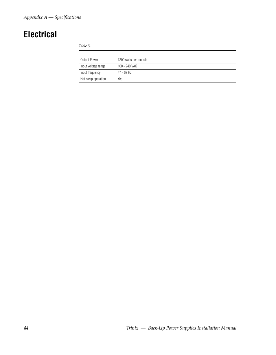 Electrical | Grass Valley Trinix Back-Up Power Supplies Apr 13 2010 User Manual | Page 44 / 44