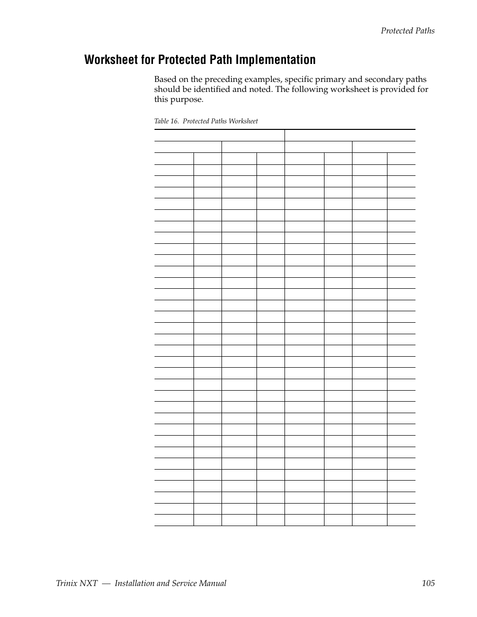 Worksheet for protected path implementation | Grass Valley Trinix NXT v.3.3.1 User Manual | Page 105 / 453