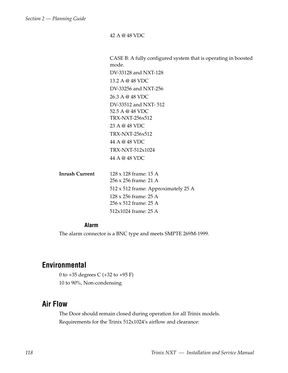 Environmental, Air flow | Grass Valley Trinix NXT v.3.3.1 User Manual | Page 118 / 453