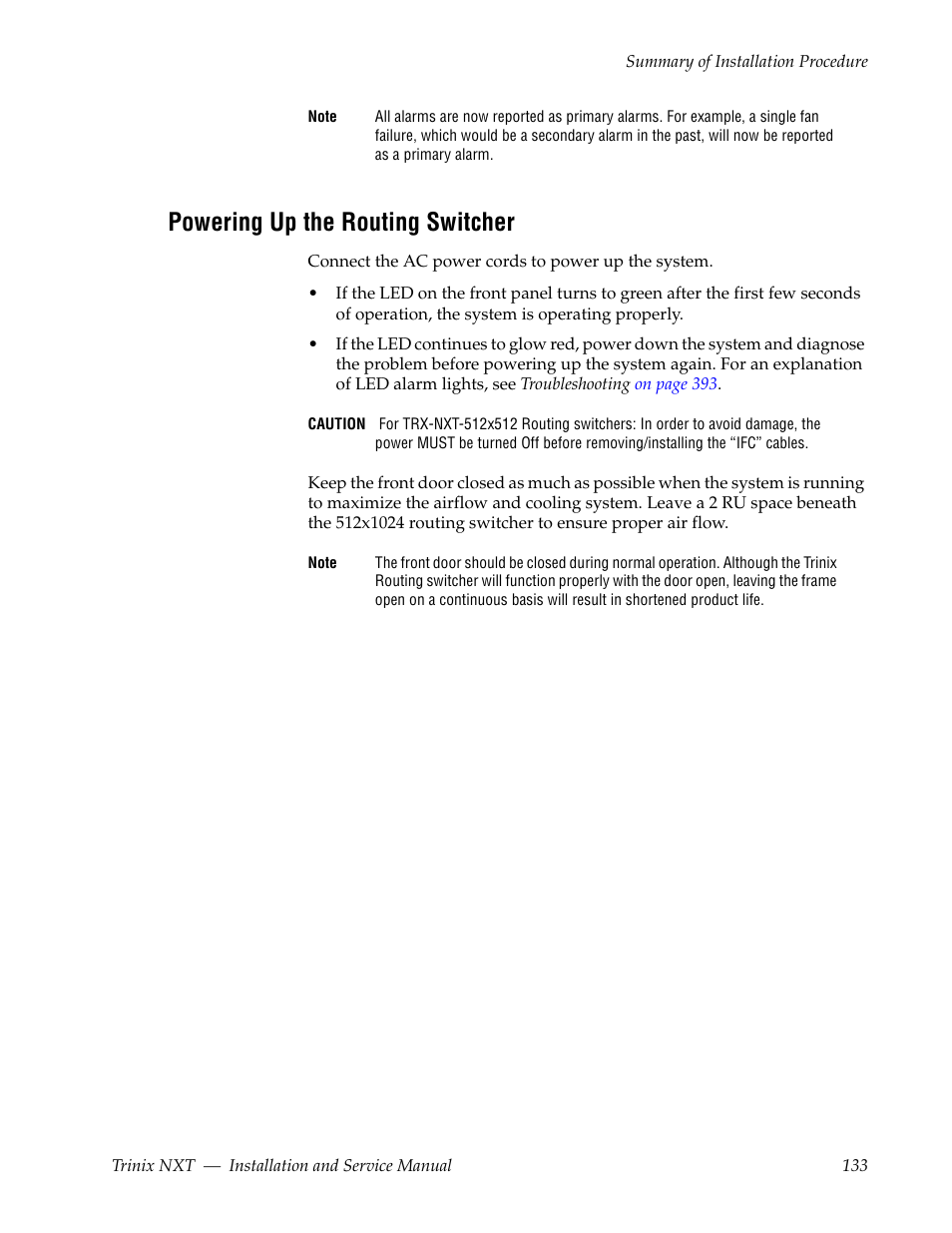 Powering up the routing switcher | Grass Valley Trinix NXT v.3.3.1 User Manual | Page 133 / 453