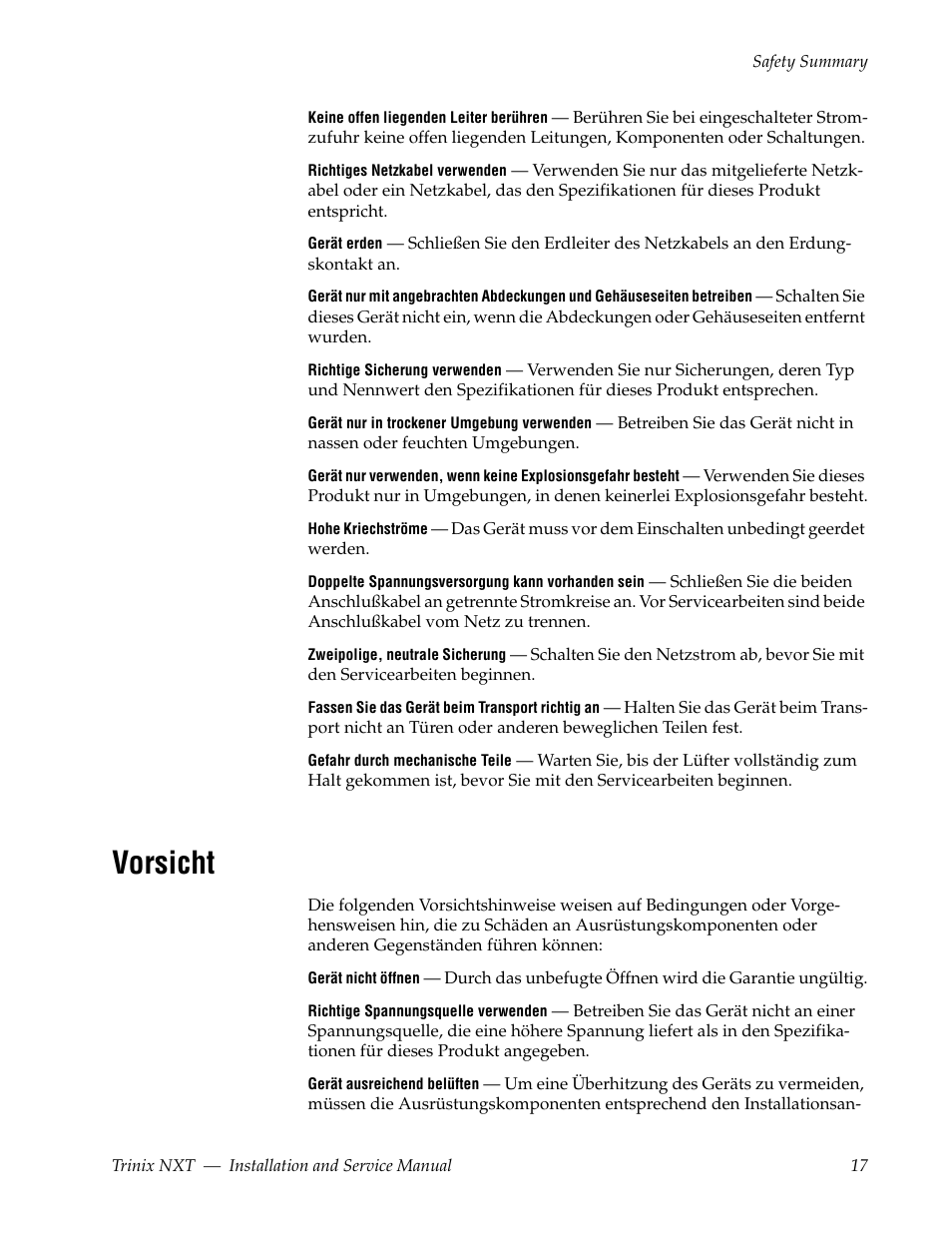 Vorsicht | Grass Valley Trinix NXT v.3.3.1 User Manual | Page 17 / 453
