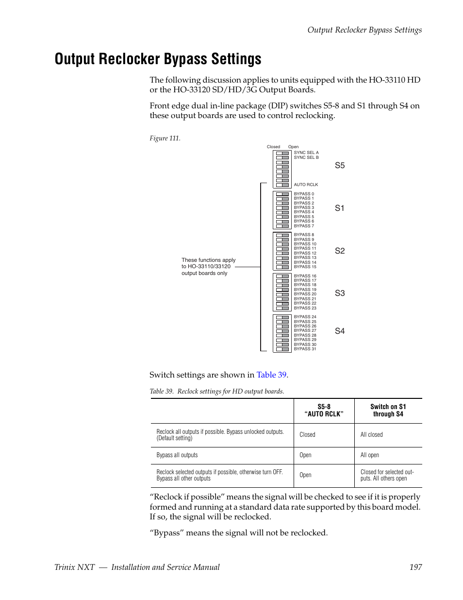 Output reclocker bypass settings | Grass Valley Trinix NXT v.3.3.1 User Manual | Page 197 / 453