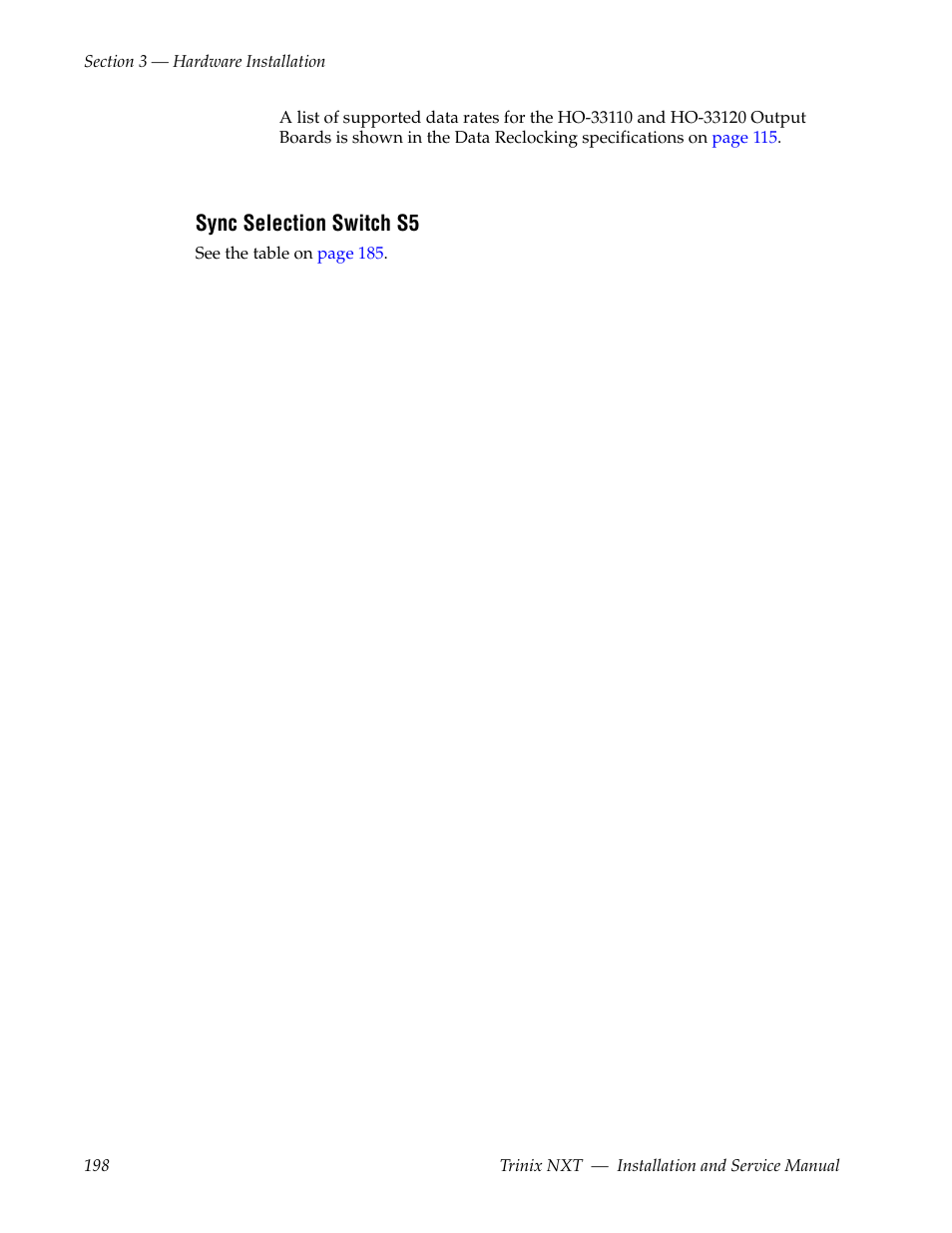 Sync selection switch s5 | Grass Valley Trinix NXT v.3.3.1 User Manual | Page 198 / 453