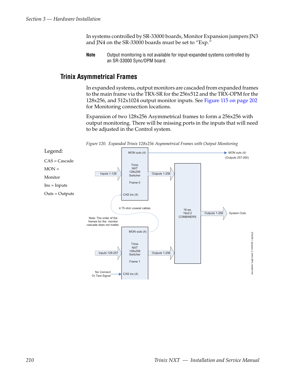 Trinix asymmetrical frames, Legend | Grass Valley Trinix NXT v.3.3.1 User Manual | Page 210 / 453