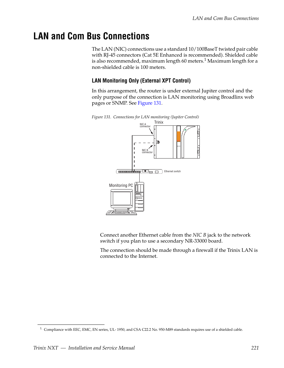 Lan and com bus connections | Grass Valley Trinix NXT v.3.3.1 User Manual | Page 221 / 453