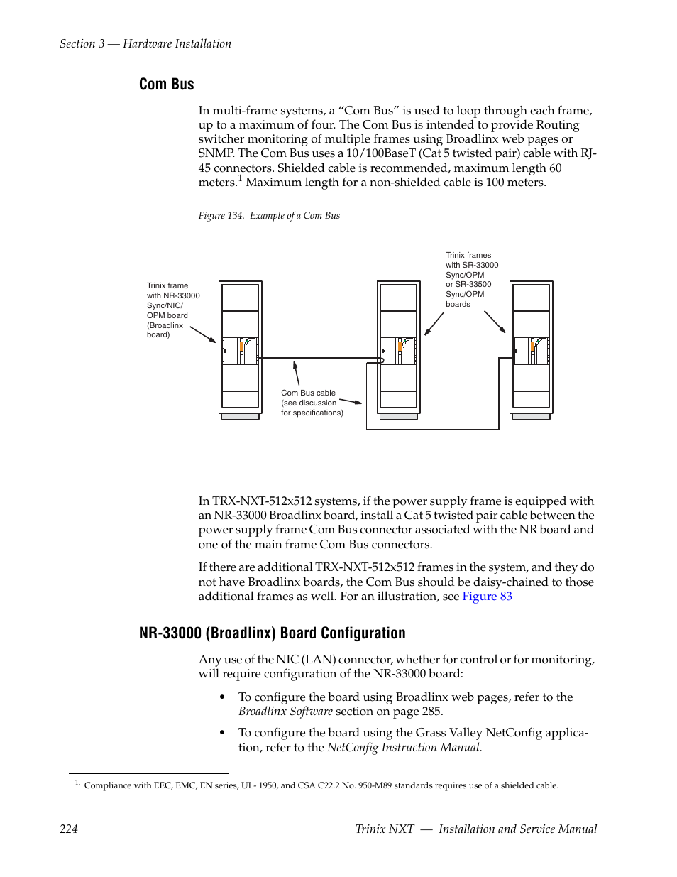 Com bus, Nr-33000 (broadlinx) board configuration | Grass Valley Trinix NXT v.3.3.1 User Manual | Page 224 / 453