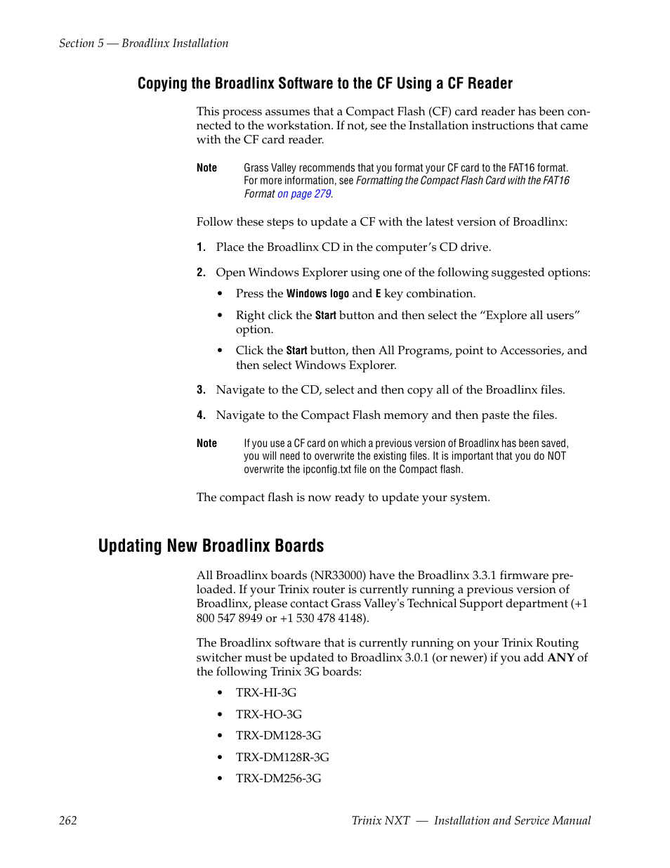 Updating new broadlinx boards | Grass Valley Trinix NXT v.3.3.1 User Manual | Page 262 / 453