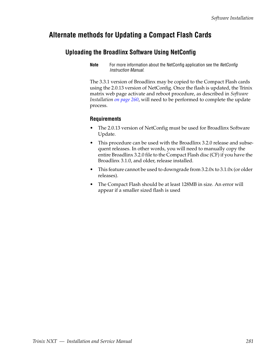 Uploading the broadlinx software using netconfig | Grass Valley Trinix NXT v.3.3.1 User Manual | Page 281 / 453