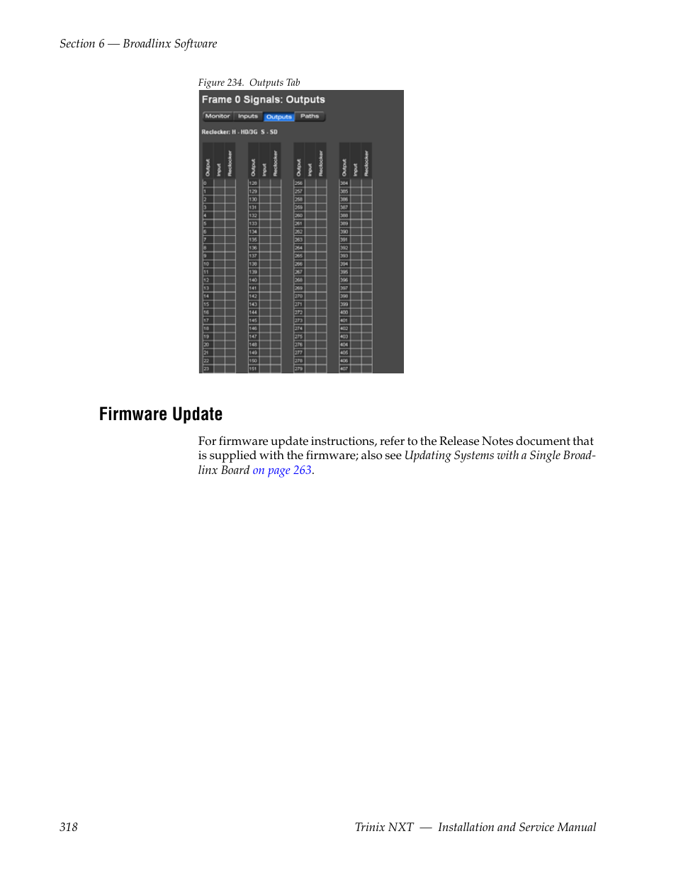 Firmware update, Figure 234, This table | Grass Valley Trinix NXT v.3.3.1 User Manual | Page 318 / 453