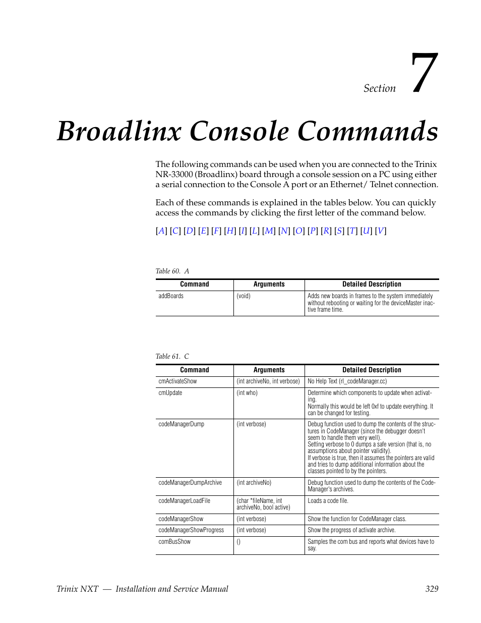 Broadlinx console commands, Section 7 — broadlinx console commands | Grass Valley Trinix NXT v.3.3.1 User Manual | Page 329 / 453