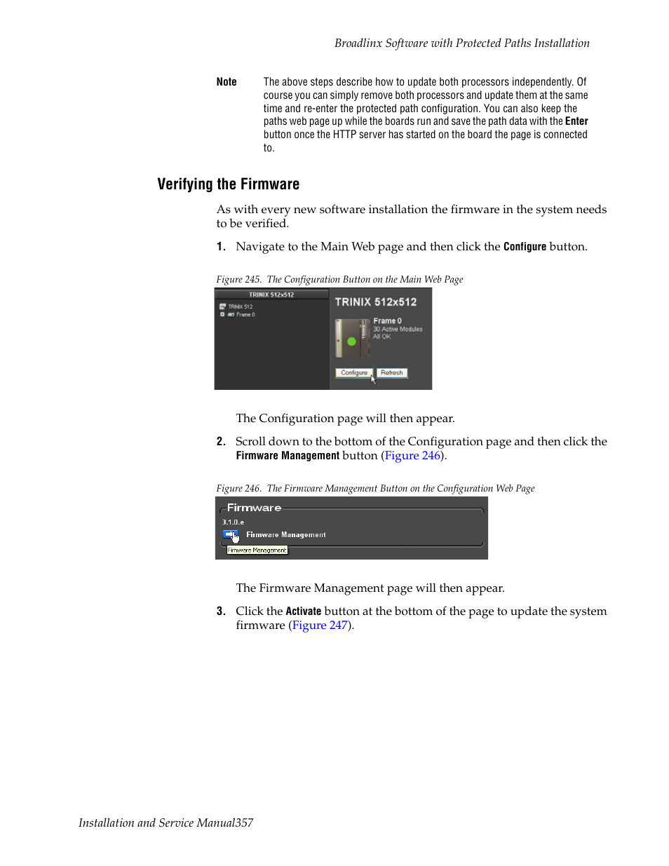 Verifying the firmware | Grass Valley Trinix NXT v.3.3.1 User Manual | Page 357 / 453