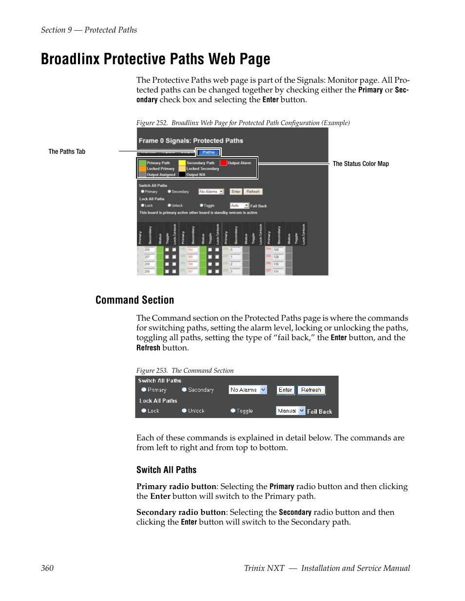 Command section, Figure 252, Broadlinx protective paths web page | Grass Valley Trinix NXT v.3.3.1 User Manual | Page 360 / 453
