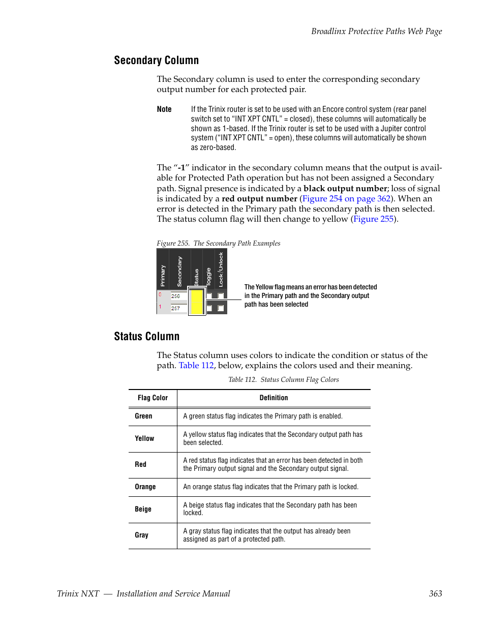 Secondary column, Status column | Grass Valley Trinix NXT v.3.3.1 User Manual | Page 363 / 453