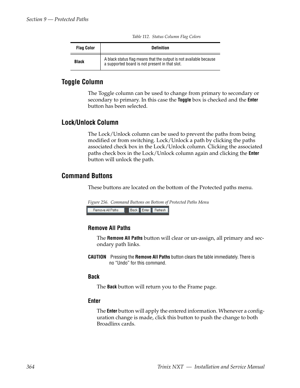 Toggle column, Lock/unlock column, Command buttons | Grass Valley Trinix NXT v.3.3.1 User Manual | Page 364 / 453