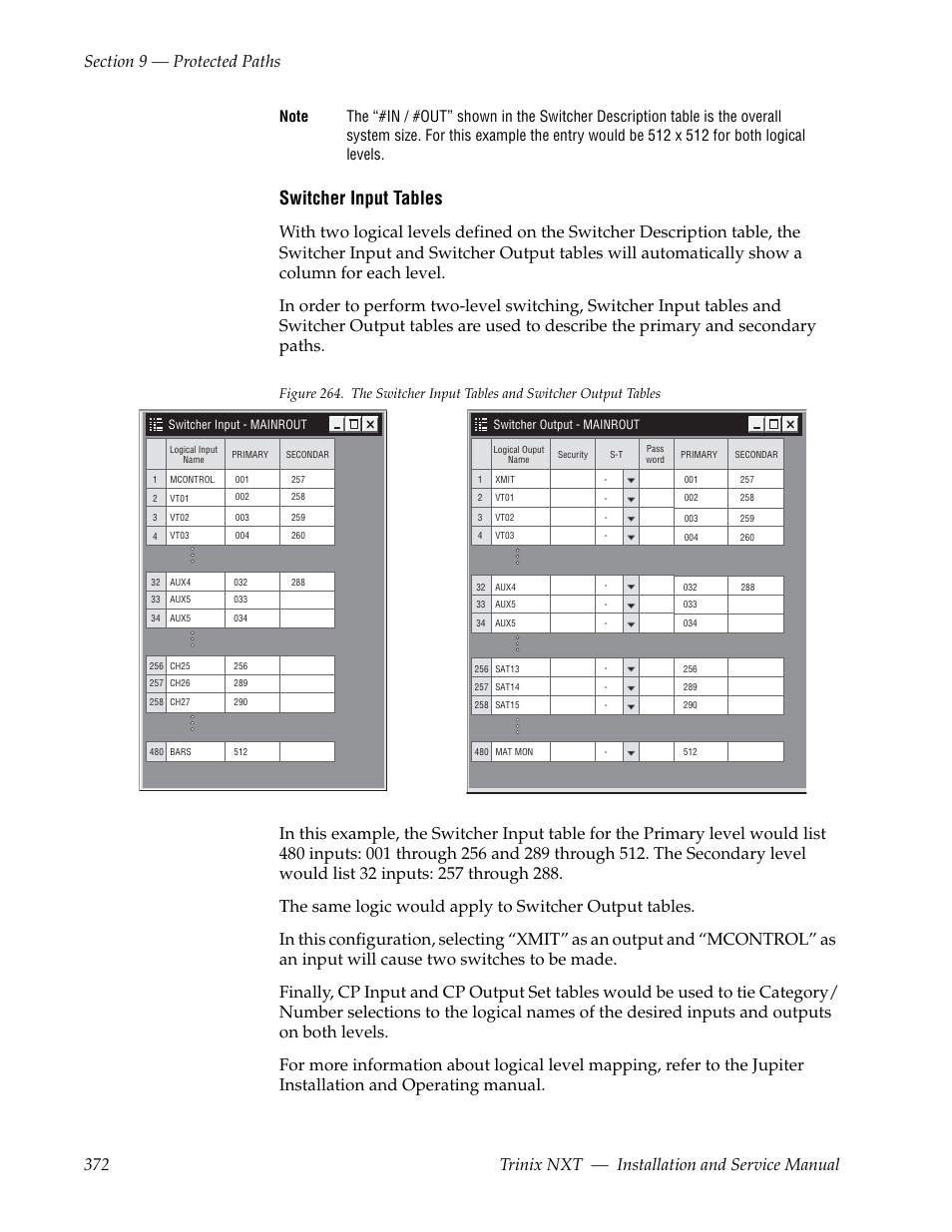 Switcher input tables | Grass Valley Trinix NXT v.3.3.1 User Manual | Page 372 / 453