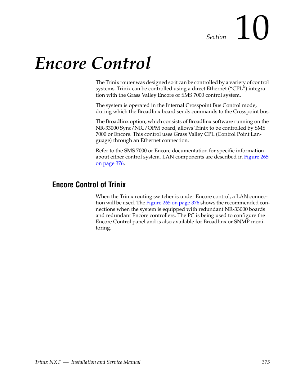 Encore control, Encore control of trinix, Section 10 — encore control | Grass Valley Trinix NXT v.3.3.1 User Manual | Page 375 / 453