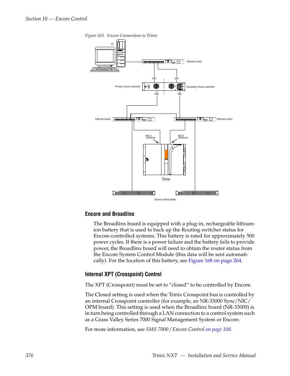Figure 265, Encore and broadlinx, Internal xpt (crosspoint) control | Grass Valley Trinix NXT v.3.3.1 User Manual | Page 376 / 453