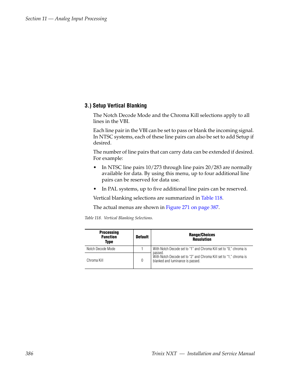 ) setup vertical blanking | Grass Valley Trinix NXT v.3.3.1 User Manual | Page 386 / 453