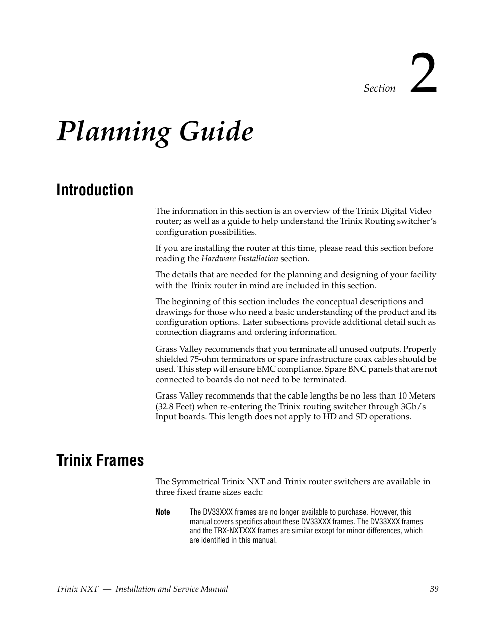 Planning guide, Introduction, Trinix frames | Section 2 — planning guide | Grass Valley Trinix NXT v.3.3.1 User Manual | Page 39 / 453