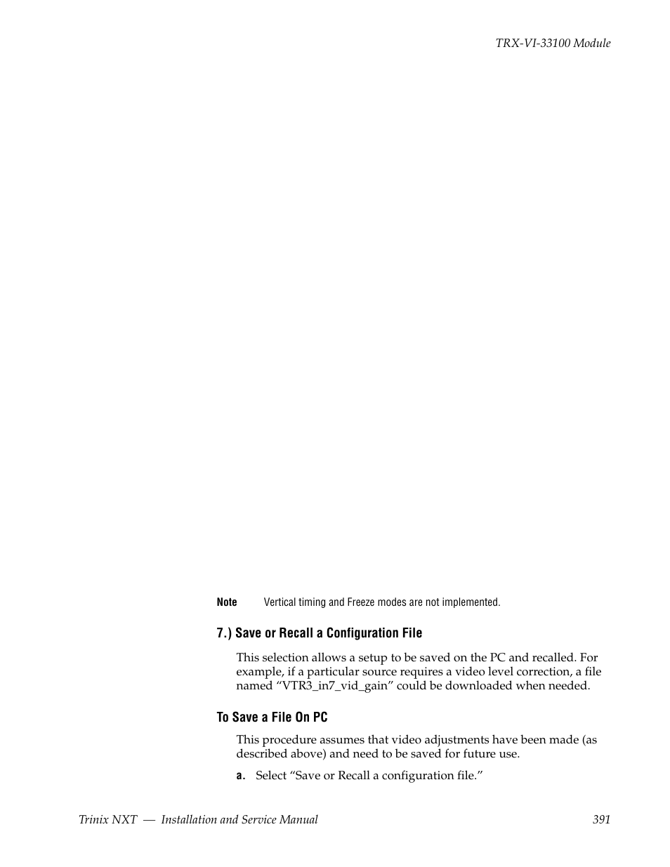 ) save or recall a configuration file, Select “save or recall a configuration file | Grass Valley Trinix NXT v.3.3.1 User Manual | Page 391 / 453