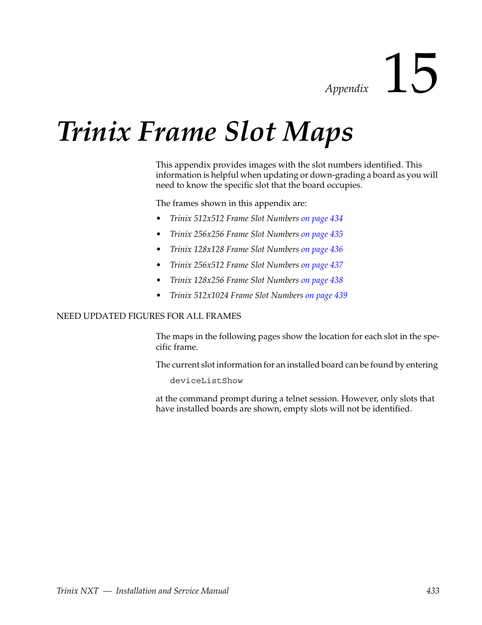 Trinix frame slot maps, Section 15 — trinix frame slot maps | Grass Valley Trinix NXT v.3.3.1 User Manual | Page 433 / 453