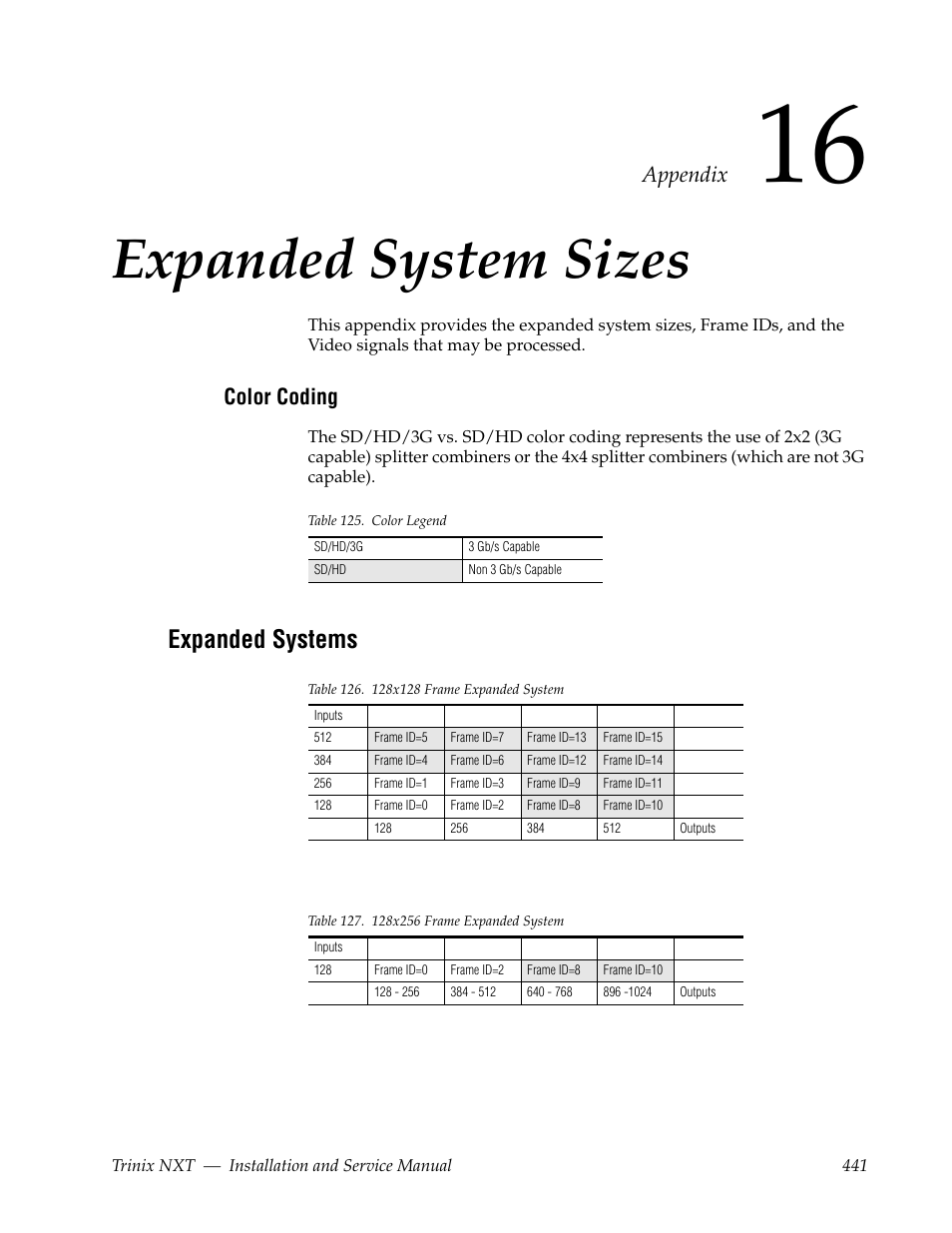 Expanded system sizes, Color coding, Expanded systems | Section 16 — expanded system sizes, Appendix | Grass Valley Trinix NXT v.3.3.1 User Manual | Page 441 / 453