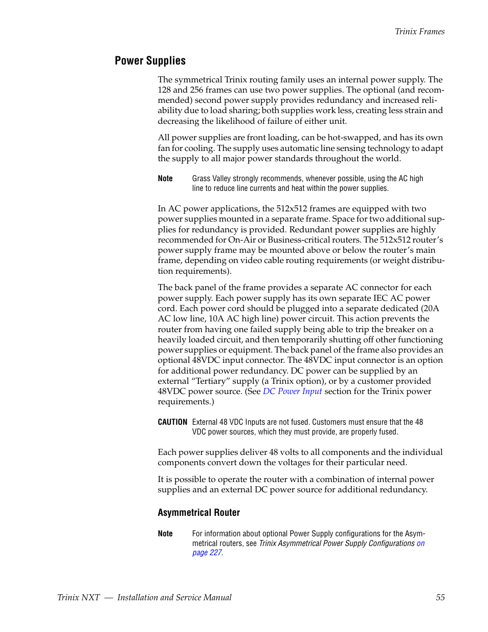 Power supplies | Grass Valley Trinix NXT v.3.3.1 User Manual | Page 55 / 453