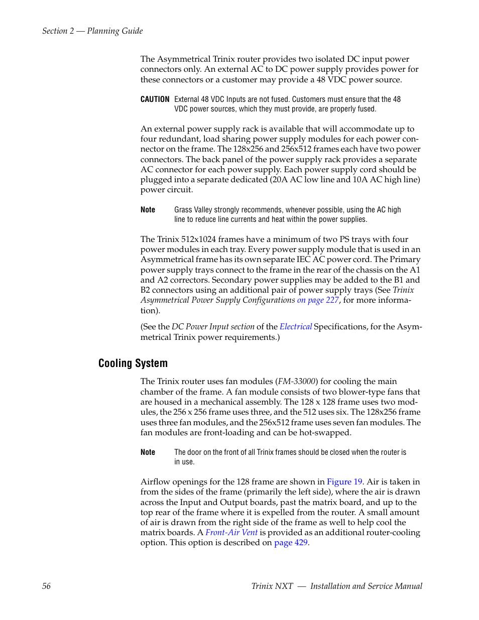 Cooling system | Grass Valley Trinix NXT v.3.3.1 User Manual | Page 56 / 453