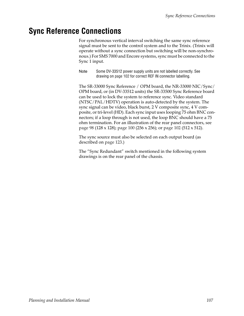 Sync reference connections | Grass Valley Trinix v.2.4.1 User Manual | Page 107 / 232