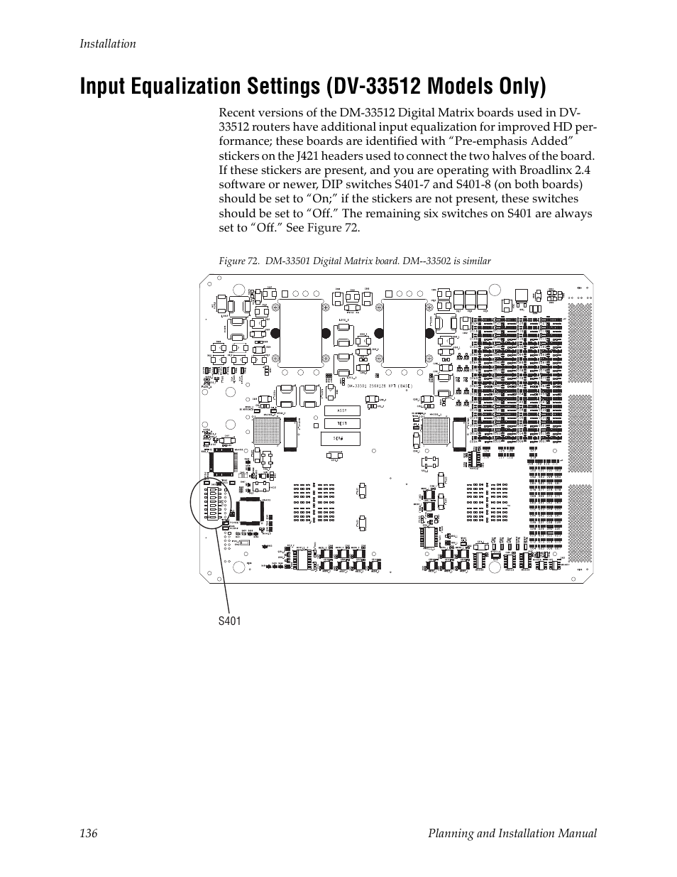 Input equalization settings (dv-33512 models only) | Grass Valley Trinix v.2.4.1 User Manual | Page 136 / 232