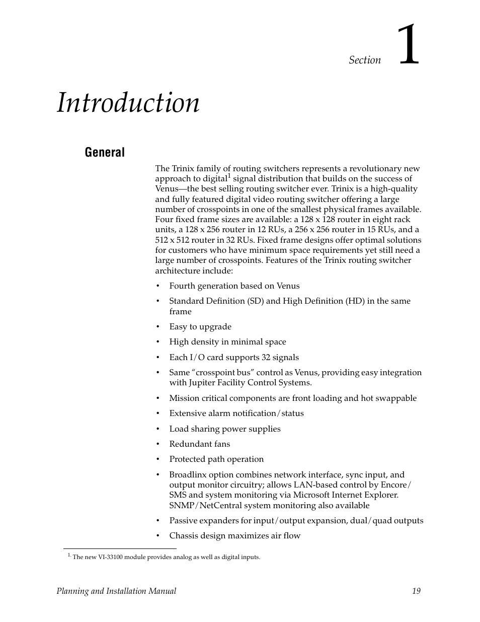 Introduction, General, Section 1 — introduction | Grass Valley Trinix v.2.4.1 User Manual | Page 19 / 232