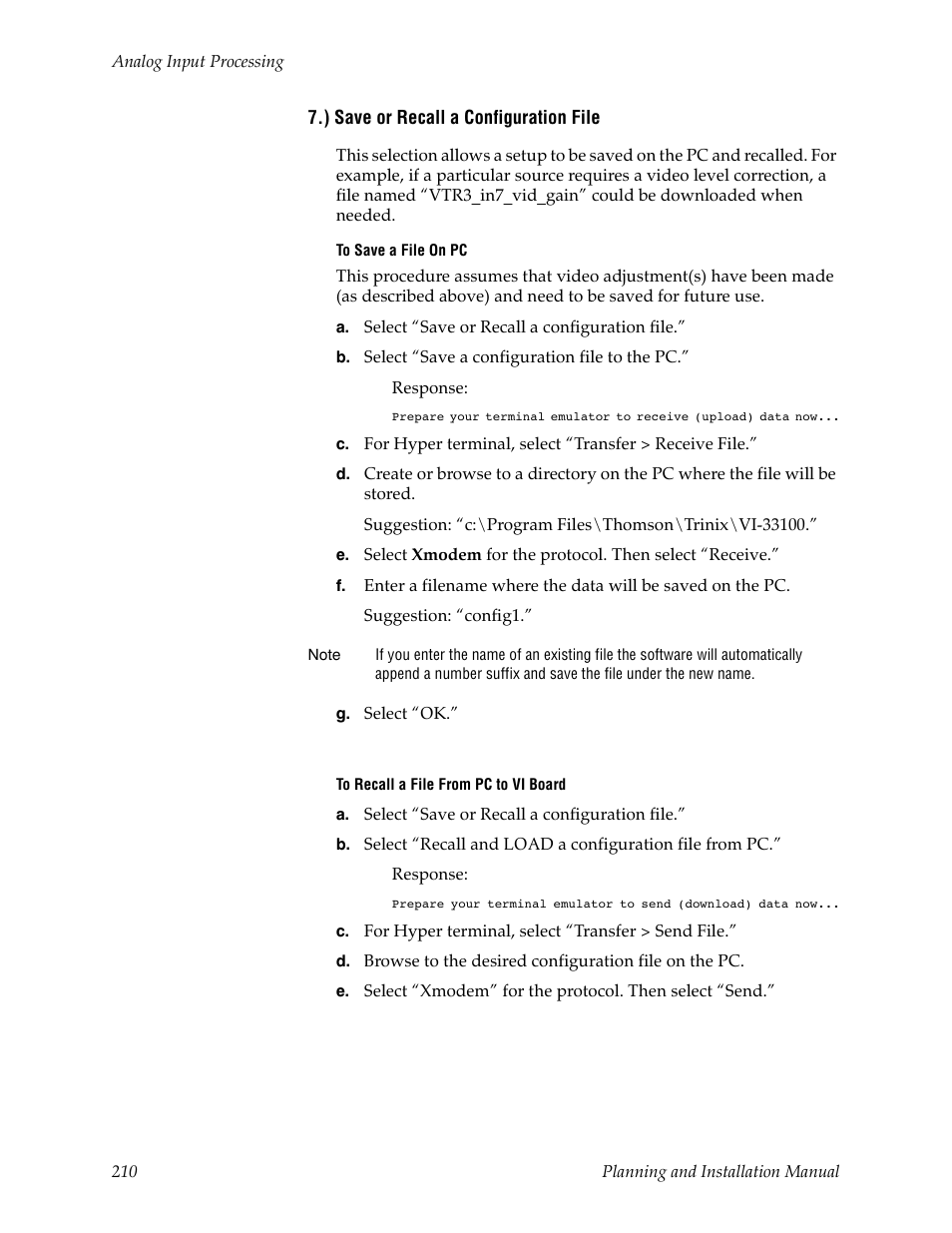 ) save or recall a configuration file | Grass Valley Trinix v.2.4.1 User Manual | Page 210 / 232