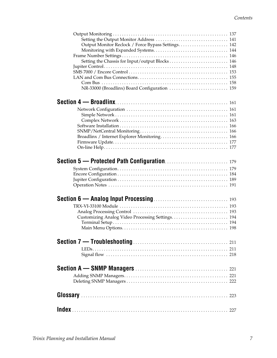 Glossary, Index | Grass Valley Trinix v.2.4.1 User Manual | Page 7 / 232